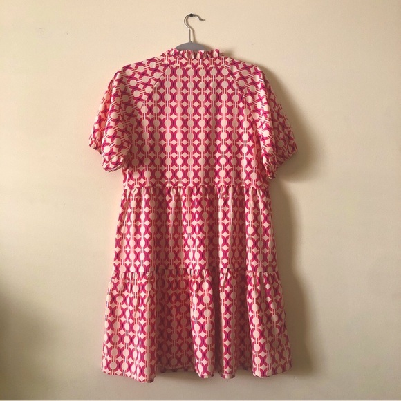 JODIFL Boho Shirt Dress Hot Pink Retro Pattern Cocktail Chic A Line Oversize - Picture 7 of 15